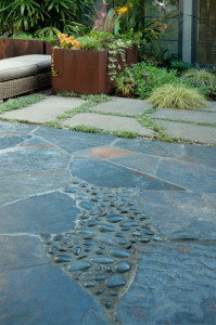 Many beautiful hardscape materials add interest to the design 