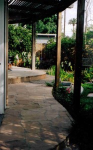 new flagstone deck for escondido small backyard landscape design